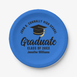 Blue Black Graduate Personalized Graduation Party Paper Plates