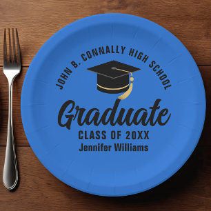 Blue Black Graduate Personalized Graduation Party Paper Plates