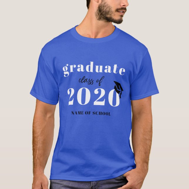Blue Black Graduation Class Year School Name T-Shirt (Front)