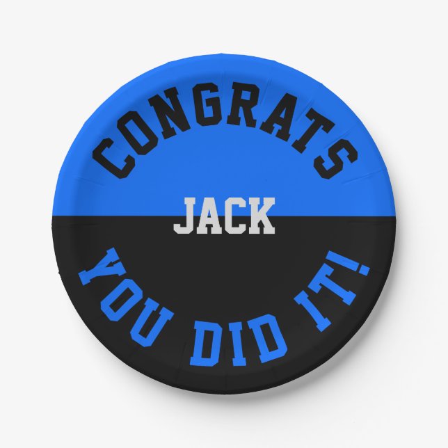 Blue & Black Graduation Congrats - You Did It Paper Plates (Front)