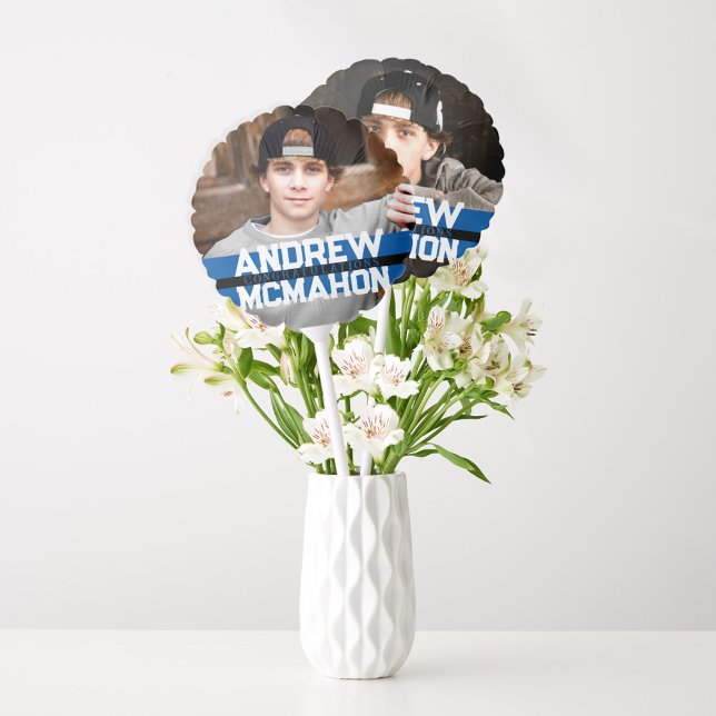 Blue & Black Graduation Double Photo Centerpiece Balloon (Creator Uploaded)