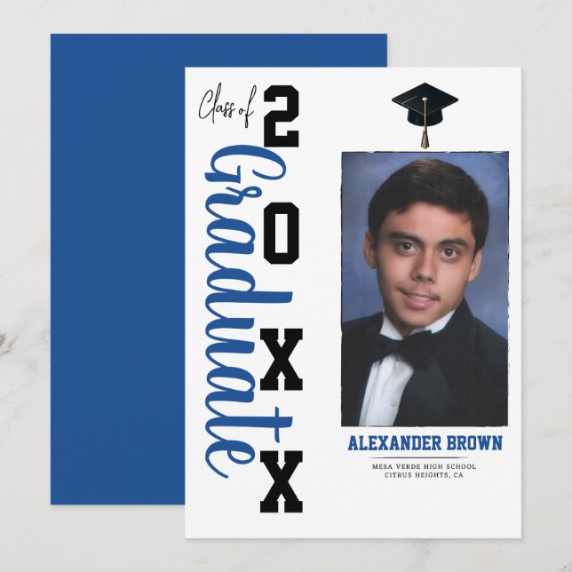 Blue & Black Graduation Photo Announcement  (Front/Back)