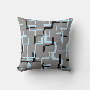Blue Black Gray Abstract Pattern Throw Pillow