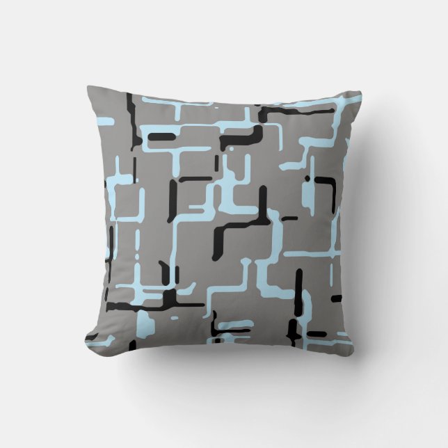 Blue Black Gray Abstract Pattern Throw Pillow (Front)