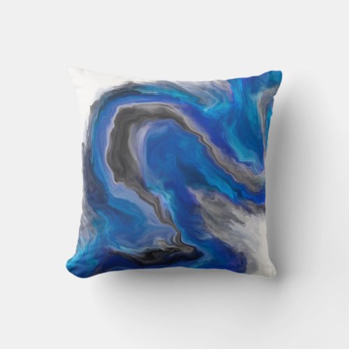 Blue Black Gray Jewel Tone Fluid Art Painting Throw Pillow