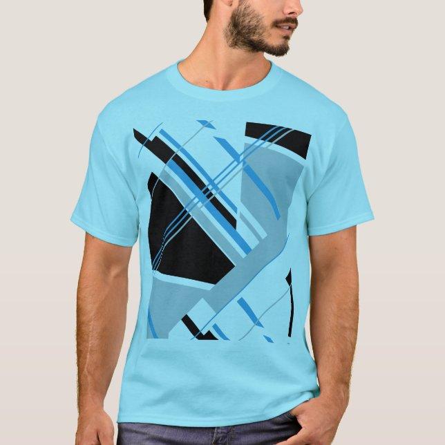 Blue Black Gray MCM Look Bold Geometric Abstract T-Shirt (Front)
