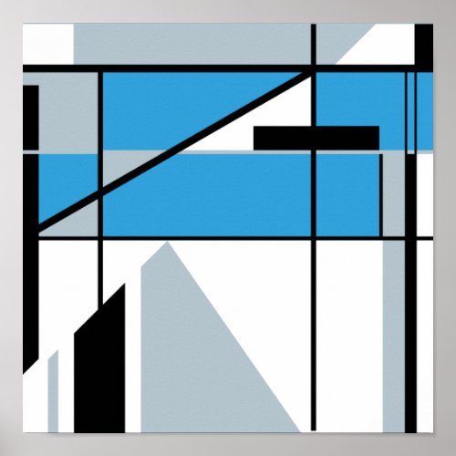 Blue Black Gray White MCM_like Geometric Design Poster