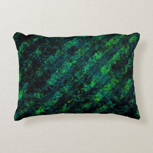 Blue black green striped background with blur gra accent pillow