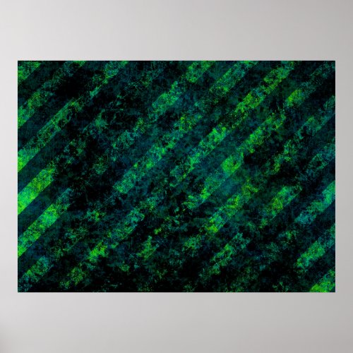 Blue black green striped background with blur gra poster