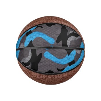 Blue Black Grey Camouflage Military War Army Print Mini Basketball by nonstopshop at Zazzle