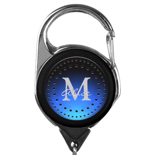 Blue Black Grey Monogrammed Badge Holder (Carabiner Front)