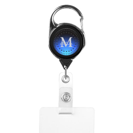Blue Black Grey Monogrammed Badge Holder (Front)