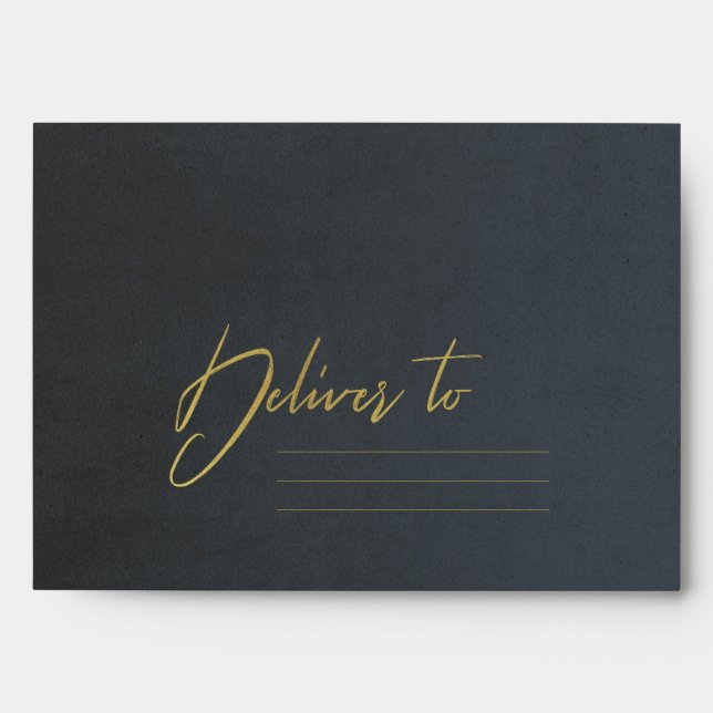 BLUE BLACK GREY VELVET GOLD BRUSH STROKE ADDRESS ENVELOPE (Front)