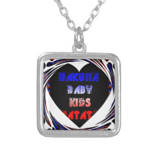 Blue Black Hakuna Matata Baby Kids Design.png Silver Plated Necklace