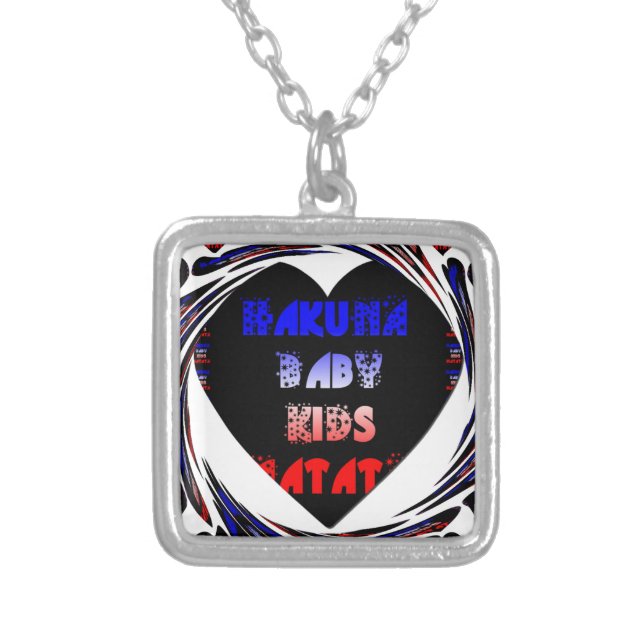 Blue Black Hakuna Matata Baby Kids Design.png Silver Plated Necklace (Front)