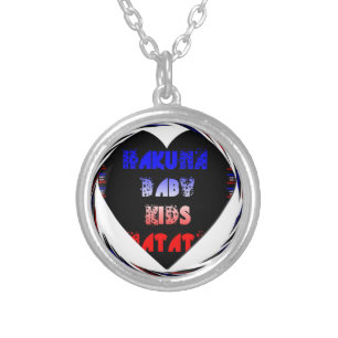 Blue Black Hakuna Matata Baby Kids Design.png Silver Plated Necklace