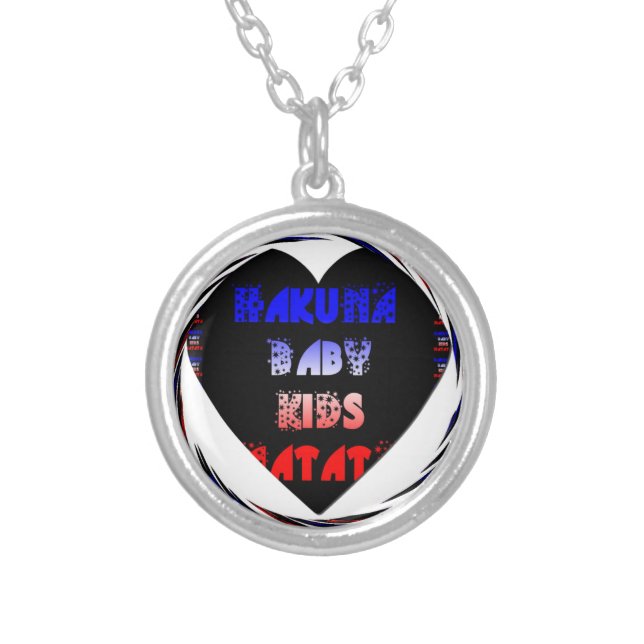 Blue Black Hakuna Matata Baby Kids Design.png Silver Plated Necklace (Front)