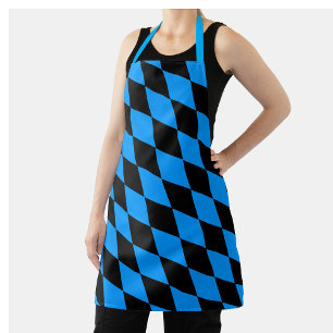 Blue Black Harlequin Diamonds Checkers Design Apron