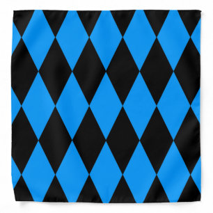 Blue Black Harlequin Diamonds Checkers Design Bandana