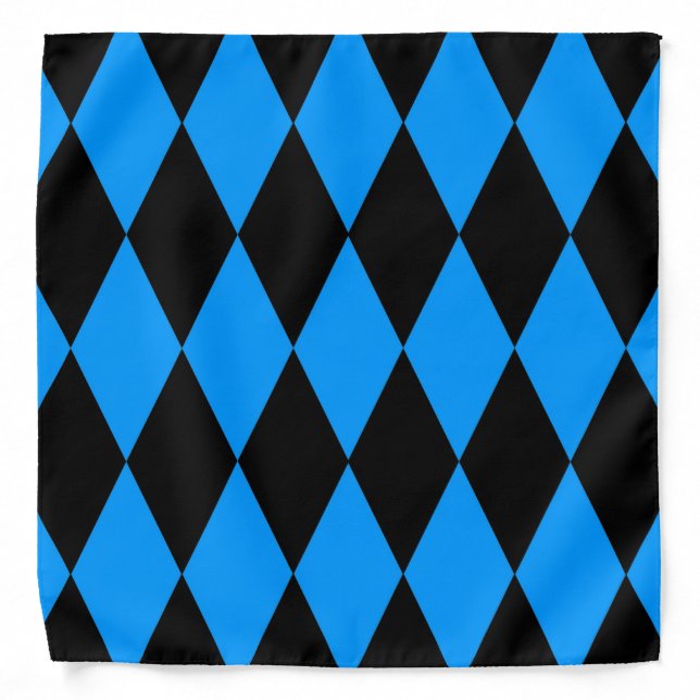 Blue Black Harlequin Diamonds Checkers Design  Bandana (Front)