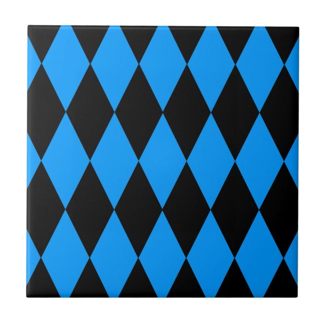Blue Black Harlequin Diamonds Checkers Design  Ceramic Tile (Front)