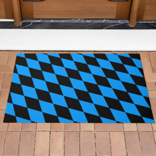 Blue Black Harlequin Diamonds Checkers Design  Doormat