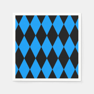 Blue Black Harlequin Diamonds Checkers Design Napkins