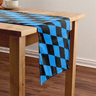 Blue Black Harlequin Diamonds Checkers Design Short Table Runner
