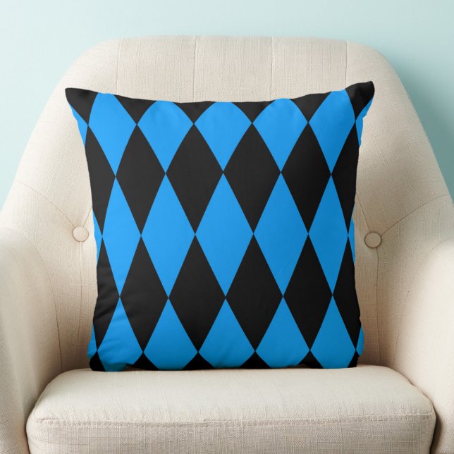 Blue Black Harlequin Diamonds Checkers Design  Throw Pillow (Creator Uploaded)