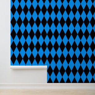 Blue Black Harlequin Diamonds Checkers Design  Wallpaper