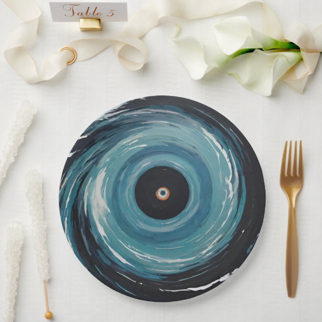 Blue Black Hole Drain Spiral Effect Paper Plates (Wedding)
