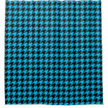 Blue Black Houndstooth Check Shower Curtain