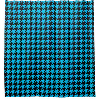 Blue Black Houndstooth Check Shower Curtain