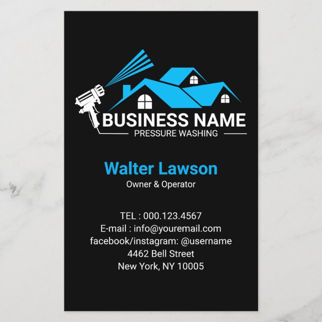 Blue Black House Pressure Washing Service Flyer (Front)
