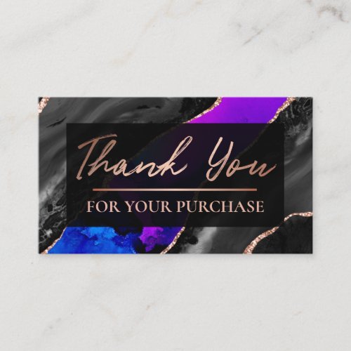 Blue Black Ink Agate Thank You For Your Purchase Business Card