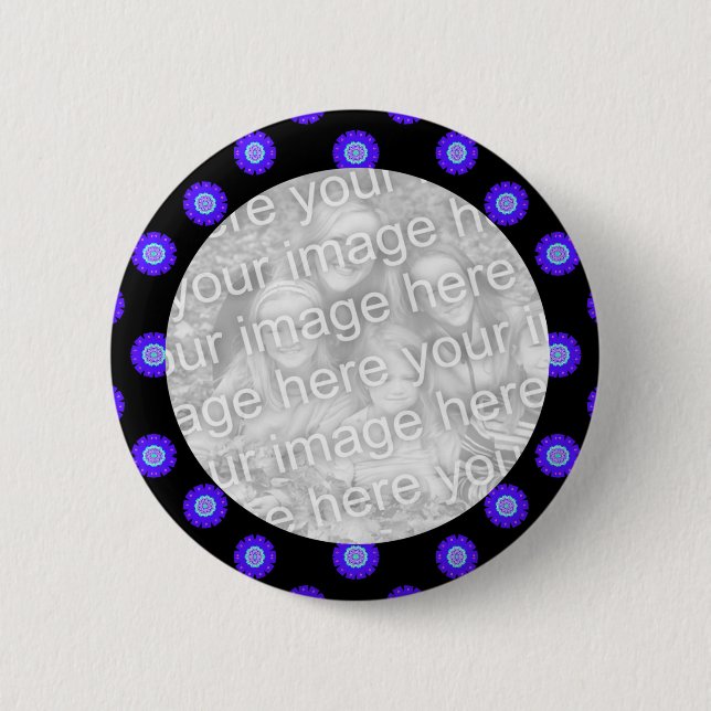 blue black Kaleidoscope pattern photo fame Pinback Button (Front)