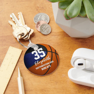 Blue black kids sports team gifts basketball keychain