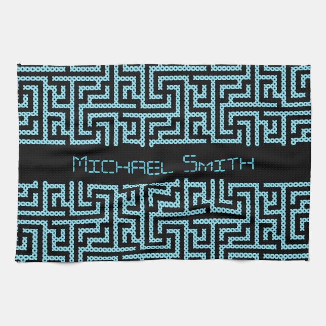 Blue & Black Labyrinth Kitchen Towel (Horizontal)