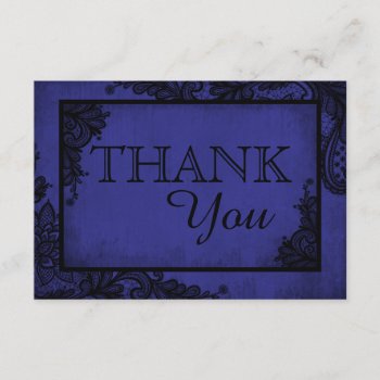 Blue Black Lace Gothic Wedding Thank You Card by NouDesigns at Zazzle