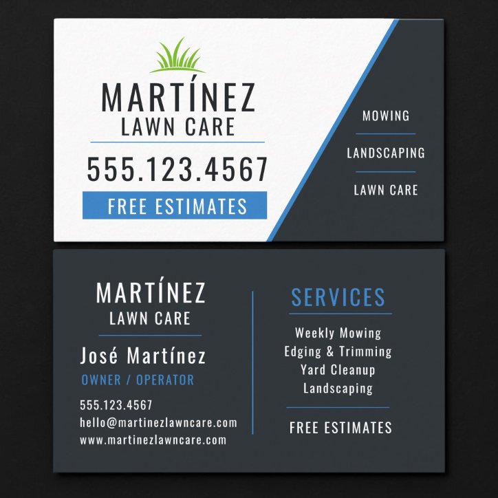 Blue Black Lawn Care Landscaping Grass Cutting Business Card