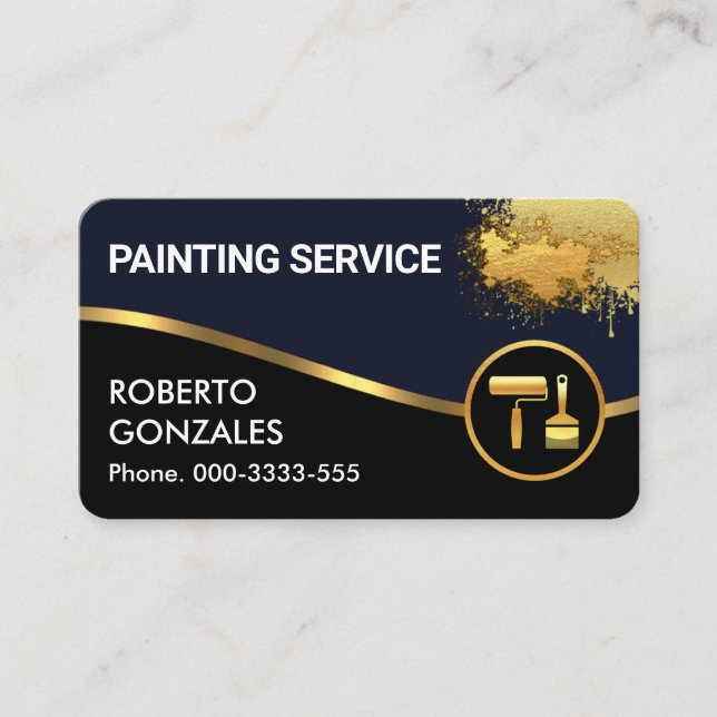 Blue Black Layers Gold Wave Painter Business Card (Front)