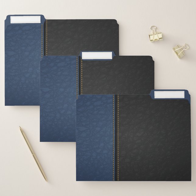 Blue Black Leather Look File Folder (Set)