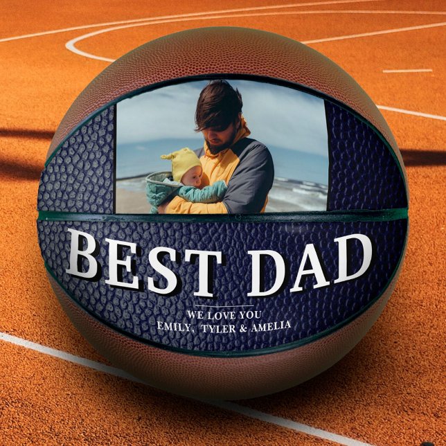Blue Black Leather Print Best Dad Photo  Basketball (Creator Uploaded)