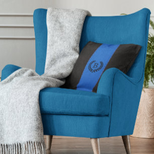 Blue & Black Leather Texture With Black Wreath Throw Pillow