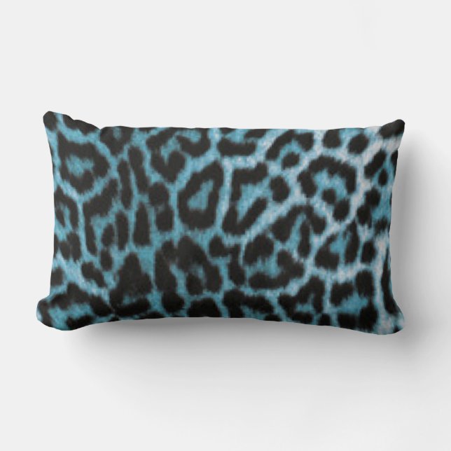 Blue Black Leopard Animal Print Lumbar Pillow (Front)