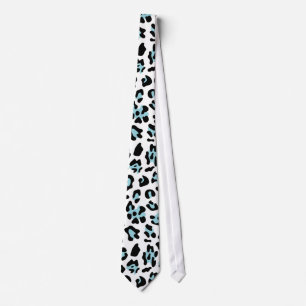 Blue Black Leopard Animal Print Pattern Neck Tie