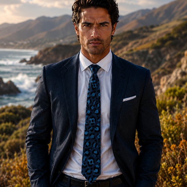 Blue & Black Leopard Print Neck Tie (Creator Uploaded)