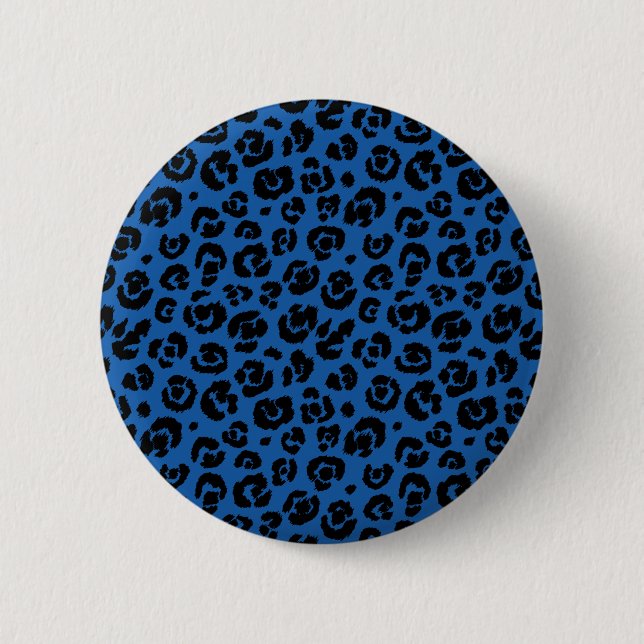 Blue Black Leopard Print Pinback Button (Front)