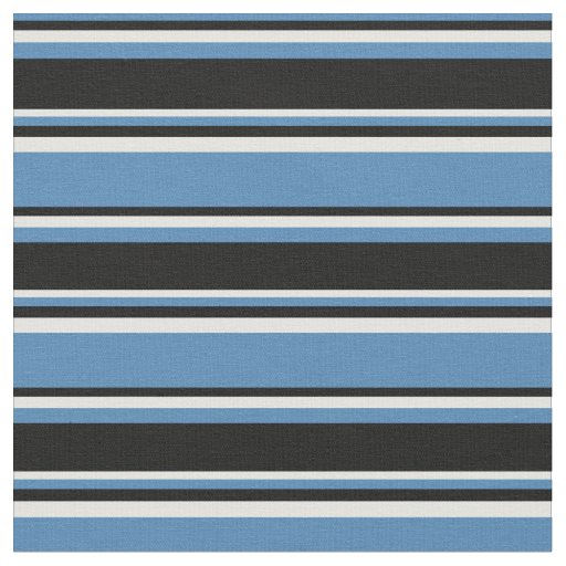 Blue, Black & Light Cyan Striped Pattern Fabric