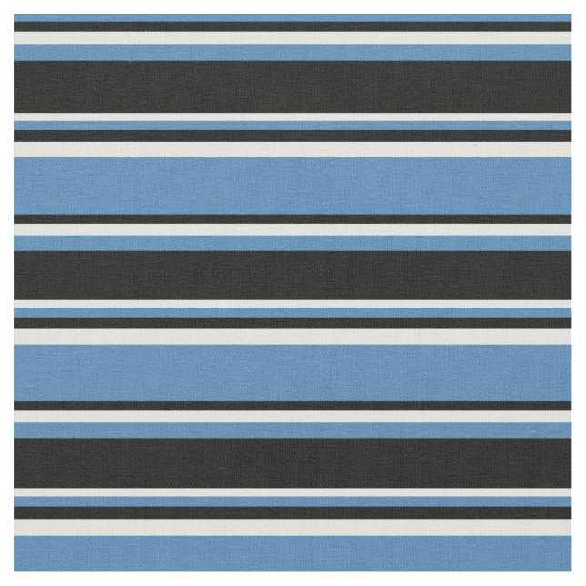 Blue, Black & Light Cyan Striped Pattern Fabric (Close Up)